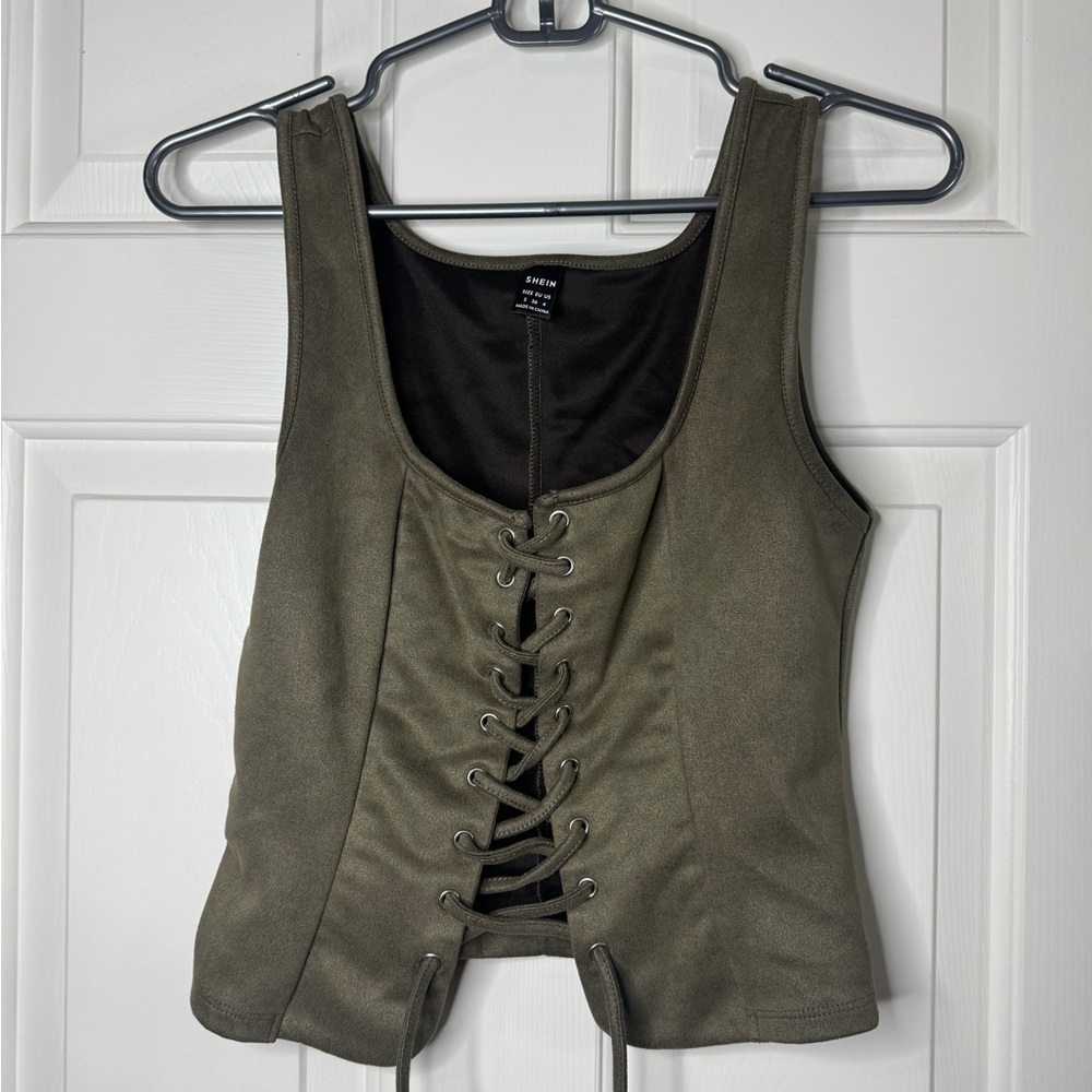SHEIN Khaki Lace-Up Tank Top